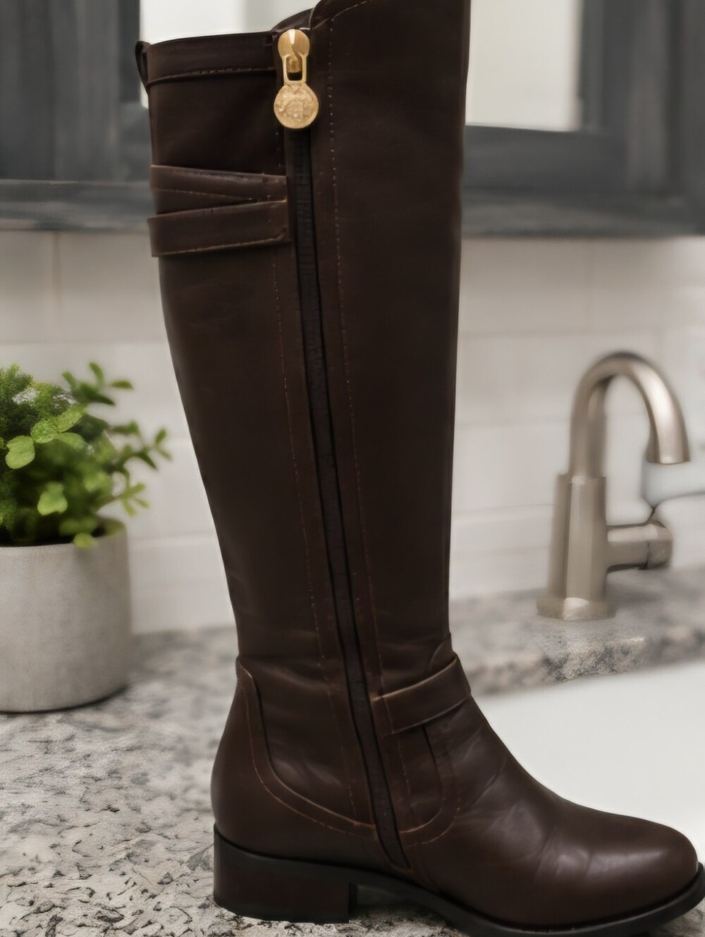 SoleMani Abigail Super Slim Brown Leather Knee-High Riding Boots, Women's 8M - Picture 4 of 13